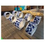 Eight Blue and White Ceramic Napkin Rings