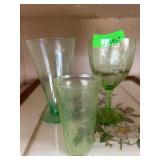 Three Green Depression Glass Pieces