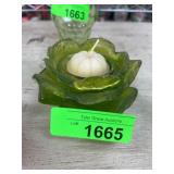 Green Glass Lotus Candle Holder