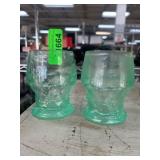 Green Glass Tumblers with Faceted Design