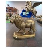 Brass Lion Figurine on Pedestal Base