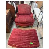 Armchair and Ottoman with Red Upholstery