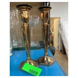Brass Candlesticks with Hexagonal Bases