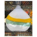 Glass Vase with Yellow and Green Bands