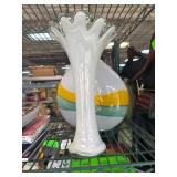 White Glass Vase with Rippled Rim