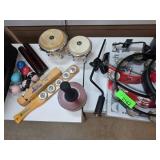 Percussion Instrument Lot with Bongos and Accessor