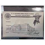 U.S. Savings Bond Peace Patrol Membership Card