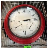 Red Wall Clock with Roman Numerals and thermometer