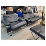 Black Leather Sofa and Chair Set with Ottoman