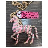 Betsey Johnson Pink Striped Horse Pendant Necklace