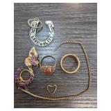 Jewelry Lot with Rings, Necklace, and Brooch