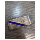 Sterling Silver 22g Money Clip with Blue Enamel