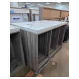 Wood-Laminate Storage Cabinets with White Tops
