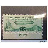 1933 US Zeppelin 50 Cent Plate Single Stamp