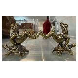 Miniature Brass Frogs Riding Turtles