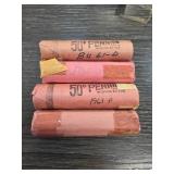 Rolls of 1961-D, 62-D, 63-P, 67 Pennies