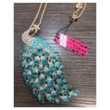 Crystal-Embellished Peacock Pendant Necklace
