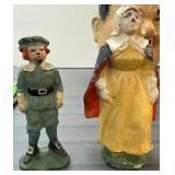 Painted Cast Iron Figurines of Boy and Woman