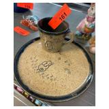 Handmade Pottery Plate and Mug Set with Etched Des