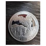 2010 Silver Yellowstone Quarter Dollar Coin
