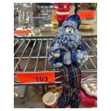Blue Delft Ceramic Santa Figurine with Fabric Legs