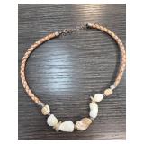 Braided Necklace With Shell and Sterling Accents