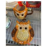 Cracker Barrel Owl Stoneware Mug and Plate Set