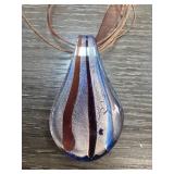 Glass Teardrop Pendant Necklace with Ribbon Cord