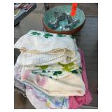 Ceramic Bowl with Metal Napkin Rings and Textiles