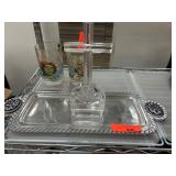 Glass Cross and Metal Tray Set With Blue Accents