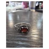 Sterling Silver Ring with Red Stone Accent