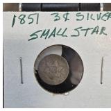 1851 Silver Three-Cent Coin in Holder