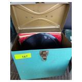 Vintage Record Storage Box with Assorted Records