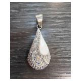 Teardrop Pendant with Opalescent Inlay and Crystal