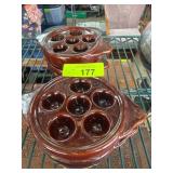 Brown Glazed Ceramic Escargot Dishes