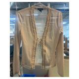 Express Sheer Beige Cardigan with Ruffled Trim