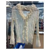 Notations Pleated White Blouse with Ruffled Detail