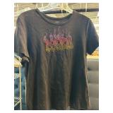 Hannah Black Cotton T-Shirt With Flame Design