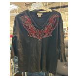 McLaynie Designs Black Shirt With Red Embellishmen