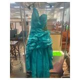Sherri Hill Teal Formal Gown with One-Shoulder Det