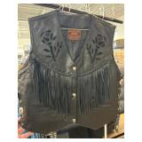Antelope Creek Leather Fringed Vest with Rose Desi