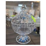 Crystal Lidded Pedestal Dish with Cut Design