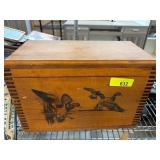 Wooden Box with Duck Motif and Hinged Lid