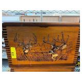 Wooden Box with Deer Engraving and Rope Handles