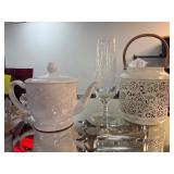 Ceramic Teapot, Lantern, Glass, and Utensils