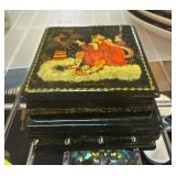Russian Hand-Painted Papier-Mache Lacquer Box