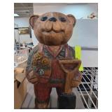 Hand-Carved Wooden Bear with Shovel Figure