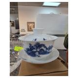 Blue and White Porcelain Tea Bowl Set with Mark