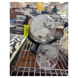 Etched Glass Globe Decanter With Stand and Glass