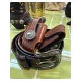 Western-Style Leather Belt and Pouches
